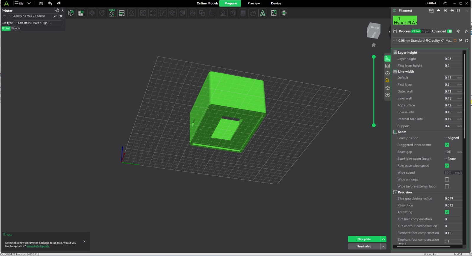 After designing the TrailNAV enclosure, I started the slicing process to prepare the model for 3D printing